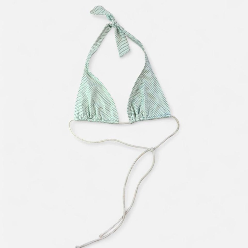 Eberjey Swim Halter Bikini Top Mint Green Dot Pattern Ties Size M